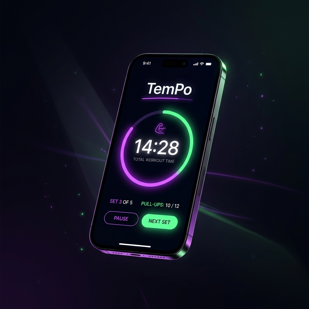 TemPo workout timer interface on a phone